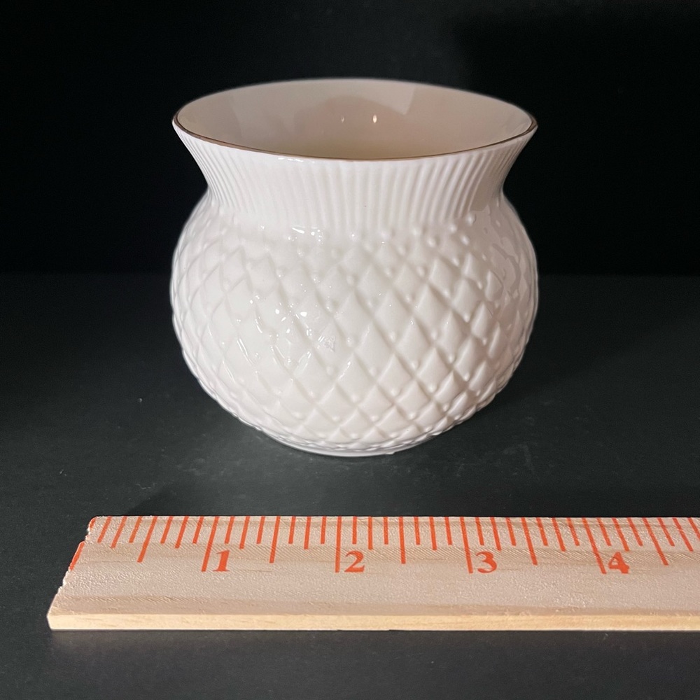 Vintage NWT Belleek Collectors Society Thistle Membership Bowl Vase Gold Trim 3”